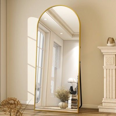 BEAUTYPEAK Rectangle With Rounded Top Full Length Mirror 58″x18″,Gold Full Length Mirror Gold Frame, Full Length Mirror Decor Ideas, Mirror Arch, Gold Arch Mirror, Body Mirrors, Stand For Bedroom, Arch Floor Mirror, Mirror Decor Ideas, Large Mirrors