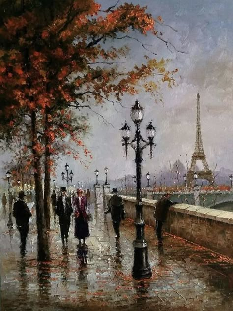 Paris Oil Painting, Paris Paintings, Town Art, Paris Painting, Art Gallery Wallpaper, Aesthetic Painting, Romantic Art, Ethereal Art, Dreamy Art