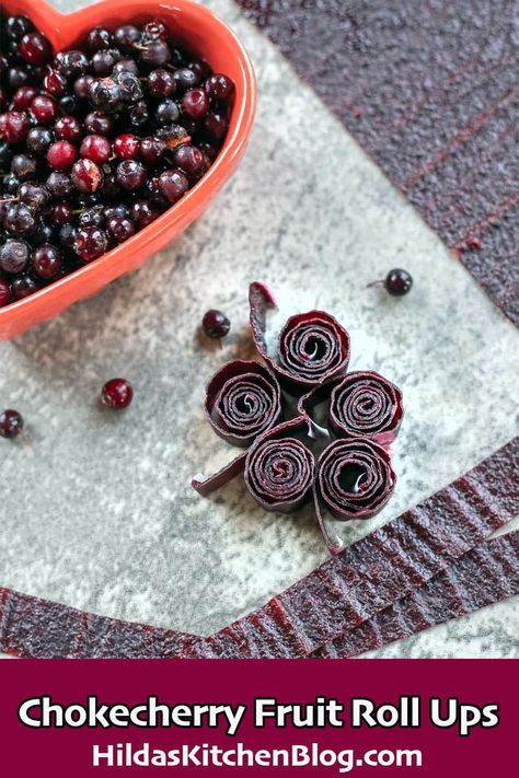 These tart and slightly sweet fruit roll ups are easy to prepare and make a wonderful, on-the-go, healthy snack! If you don't have chokecherries, you can use cherries and cherry juice instead! Chokecherry Recipes, Assyrian Recipes, Strawberry Fig Preserves, Homemade Fruit Leather, Fruit Leather Recipe, Apple Pie Filling Recipes, Trail Food, Christmas Cookie Recipes Holiday, Apricot Fruit