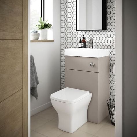 15+ Modern Toilet Sink Combo For Small Bathroom Space Grey Toilet, Cloakroom Suites, Small Downstairs Toilet, Small Toilet Room, Downstairs Loo, Black Tile, Toilet Sink, Downstairs Toilet, Concealed Cistern