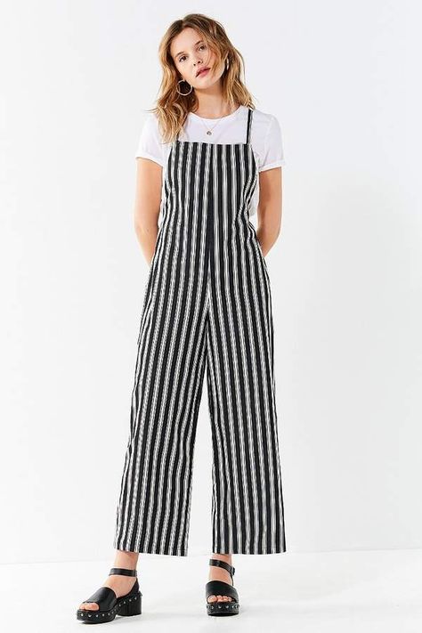 Square-Neck Striped Jumpsuit $59 Dangree Outfit, Stripe Jumpsuit Outfit, Jumpsuit Outfit Casual, Belly Shirts, Female Celebrity Fashion, Lit Outfits, Jumpsuit Outfit, Indian Designer Outfits, Striped Jumpsuit