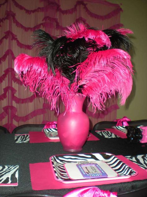 Lia's "Rockstar Diva" 8th Birthday Party | CatchMyParty.com Diva Birthday Party Ideas, Disco Centerpieces, Diva Birthday Party, 2000s Birthday Party Theme, Barbie Rockstar, Rockstar Party, Diva Party, Rockstar Birthday, Zebra Party