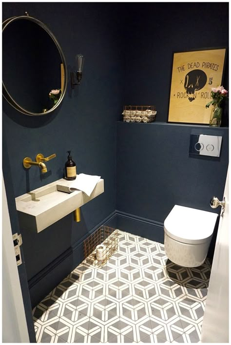 2016-05-30_0024 Aesthetic Navy, White Bathroom Paint, Small Downstairs Toilet, Cloakroom Toilet, Downstairs Cloakroom, Bilik Air, Small Toilet Room, Downstairs Loo, Guest Toilet