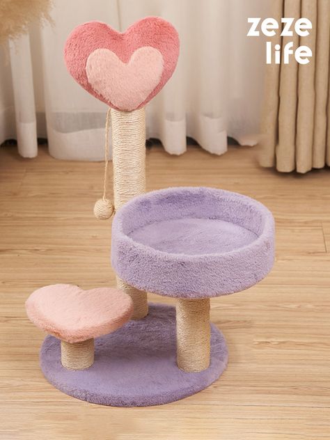 25.6'' - Heart Cat Tree - Scratching Post - Zezelife Kawaii Cat Tree, Pink Cat Tree, Pink Cat Bed, Cat Tree Cute, Cute Cat Supplies, Cat Standing Up Drawing, Cute Cat Trees, 80s Fashion Rock, Mini Cat Room