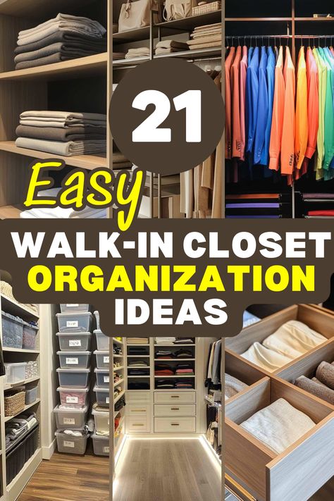 Tired of a messy closet? Discover 21 genius walk-in closet organization ideas that will help you maximize space, stay organized, and make your wardrobe look amazing. Perfect for any size closet! #ClosetOrganization #WalkInCloset #HomeOrganization #ClosetStorage #OrganizationIdeas Practical Walk In Closet Ideas, Realistic Master Closet, Closet Scarf Organization, Simple Walk In Closet Ideas Layout, Rubbermaid Configurations Closet Ideas, Organized Master Closet, Women’s Walk In Closet Organization, Organize Small Walk In Closet, Closet Organization Ideas Small Walk In Apartment