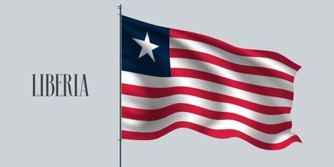 Liberia waving flag on flagpole illustra... | Premium Vector #Freepik #vector #background #flag #african #country Liberia Flag, Liberia, Flag