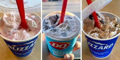 The writer tasted all of the Blizzard flavors at Dairy Queen, from Oreo to Royal New York Cheesecake. Here are the best and worst ones to order. Dairy Queen Blizzard Secret, Dairy Queen Blizzard Recipe, Dq Blizzard Flavors, Dairy Queen Blizzard Flavors, Cotton Candy Blizzard, Blizzard Recipe, Dq Ice Cream, Dq Blizzard, Heath Candy