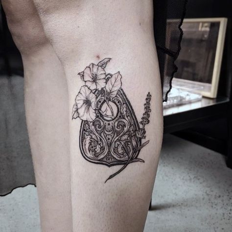 Top 100 Best Planchette Tattoos For Women - Ouija Design Ideas Matching Planchette Tattoo, Oujia Board Tattoos, Ouija Planchette Tattoo, Planchette Tattoo, Ouija Tattoo, Symbols Of Protection, Stomach Tattoos Women, Tattoo Time, All Caps Font