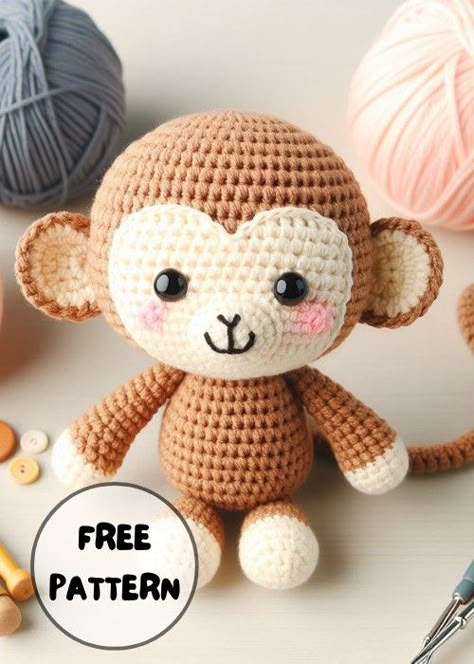 Free Crochet Cute Monkey Amigurumi Toy Crochet Patterns Free, Crochet Amigurumi Free Patterns Animals, Easy Crochet Plush, Crochet Animals Tutorial, Crochet Mini Animals, Mini Crochet Animals, Crochet Monkey Pattern, Monkey Amigurumi, Toy Crochet Patterns