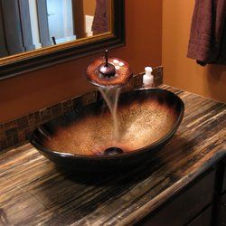 Rena Glass Oval Vessel Bathroom Sink Glass Basin, Primitive Bathrooms, Tuscan Kitchen, Glass Vessel Sinks, Undermount Bathroom Sink, Mediterranean Home Decor, Vessel Bathroom Sink, Rustic Bathrooms, Tuscan Decorating