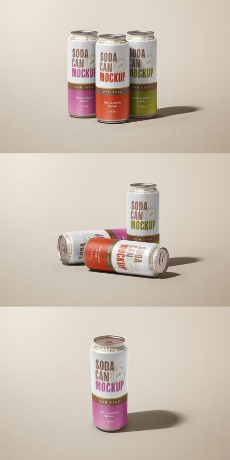 Soda Can Mockup Set Lotus Photoshoot, Can Mockup, Soda Drinks, Trendy Designs, Soda Can, Food Packaging, Design Template, Packaging Design, Elegant Design