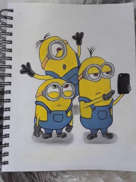 Cute Mini Cartoon Drawings, Cartoon Movie Drawings, Drawing Ideas Characters Cartoon, Drawing Of Minions, Cartoon Drawing Inspiration, Minions Cartoon Drawing, Cartoon Drawings Disney Colourful, Disney Drawings Colored, Easy Minion Drawings