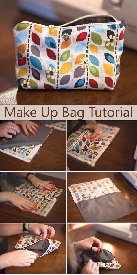 How To Sew A Makeup Bag, Crochet Patterns For Purses, Diy Makeup Bag Tutorial, Printable Crochet Patterns, Zip Pouch Tutorial, Sewing Makeup Bag, Makeup Bag Tutorials, Cosmetic Bags Diy, Graphic Crochet