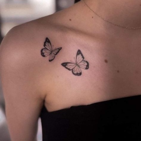 Gemini Butterfly, Under Collar Bone Tattoos, Clavicle Tattoo, Simple Butterfly Tattoo, Butterfly Tattoos On Arm, Unique Butterfly Tattoos, Butterfly Tattoo On Shoulder, Butterfly Tattoo Meaning, Small Shoulder Tattoos