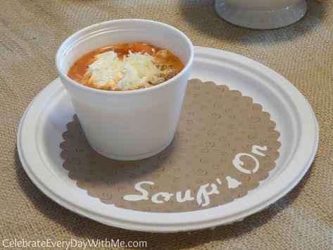 How to Host the Perfect Soup Party - Celebrate Every Day With Me Soup At Wedding Reception, Winter Soup Bar Ideas Parties, Soup Buffet Ideas Parties, Soup Night Party Ideas, Soup Competition Party, Serve Soup At A Party, Soup Bar Ideas Parties Crock Pot, Soup Soiree Party, Soup Flight Party