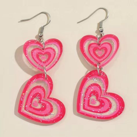 Cute Earrings And A Great Gift With The Barbie Movie Coming Out! These Make A Cute Gift! Barbie Earrings, Filigree Hoop Earrings, Hipster Chic, Pink Heart Earrings, Barbie Wardrobe, Red Heart Earrings, Art Earrings, Heart Dangle Earrings, Heart Drop Earrings