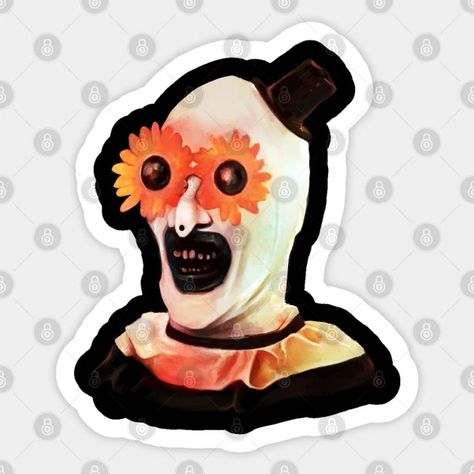 Terrifier Art the Clown with Flower Glasses: Dark Humor - Art The Clown - Sticker | TeePublic Terrifier Art The Clown, Dark Cyberpunk, Clown Sticker, Glasses Sticker, Flower Glasses, Art The Clown, The Clown, Funny Art, Horror Art