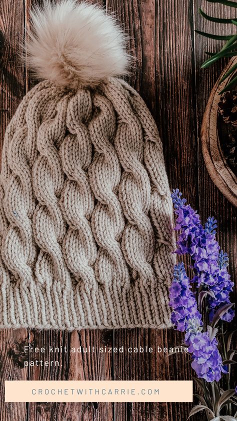 Knit beanie hat pattern Cabled Beanie Knitting Pattern, Chunky Cable Knit Hat, Cable Beanie Knitting Pattern, Winter Knitting Projects, Knit Cable Hat Pattern Free, Cable Knit Hat Pattern Free, Cable Hat Pattern Free, Easy Knit Beanie, Knit Hat Pattern Free