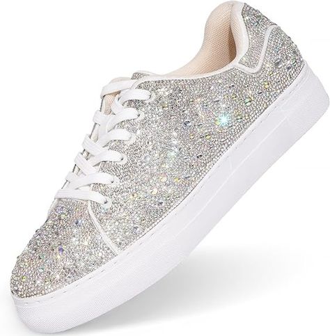 Amazon.com | Qinpos Rhinestone Sneakers for Women Sparkle Tennis Shoes Glitter Bling Sparkly Sneakers Platform White Fashion Bedazzled Shoe Sequin Tennis Shoes for Wedding Party Bride Dress | Fashion Sneakers Party Bride Dress, Sparkle Tennis Shoes, Womens Glitter Sneakers, Sparkly Sneakers, Rhinestone Sneakers, Sparkly Wedding Shoes, Bedazzled Shoes, Shoes For Wedding, Shoes Glitter