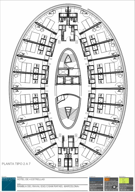 Barceló Raval Hotel / CMV Architects Circular Plan, Hotel Plans, Hotel Room Plan, Hotel Design Architecture, Hotel Floor Plan, Hotel Floor, Affordable House Plans, Hotel Plan, Plans Architecture