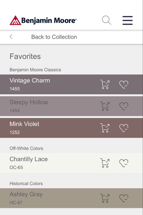 Paint color samples Benjamin Moore Vintage Charm, Vintage Charm Benjamin Moore, Muskoka Dusk Benjamin Moore, Mink Violet Benjamin Moore, Benjamin Moore Barberry, Benjamin Moore Brown, Benjamin Moore Paint Colors, Ashley Gray, Bedroom Updates