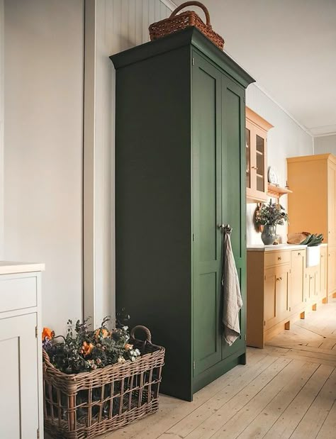 Green Storage Cabinet, Green Armoire, Forest Green Bedrooms, Colour Furniture, Green Wardrobe, Green Closet, Cupboard Living Room, London Bedroom, Armoire Makeover