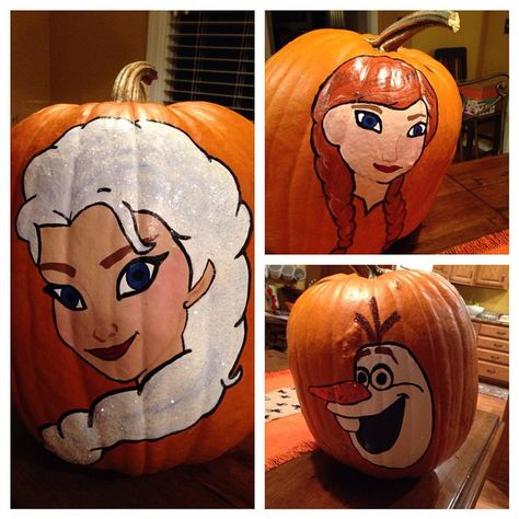 Elsa Pumpkin, Pumkin Ideas, Elsa Halloween, Olaf Halloween Costume, Elsa Halloween Costume, Disney Pumpkin Painting, Frozen Painting, Frozen Halloween, Frozen Pumpkin