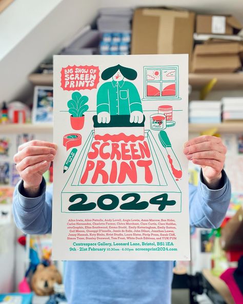 illustrated poster design Screen Print Graphic Design, Screen Printed Poster, Screenprint Posters, Screenprinted Poster, Screen Printing Graphic Design, Screen Printing Squeegee, Screen Printing Press, Dotted Drawings, 2024 Poster