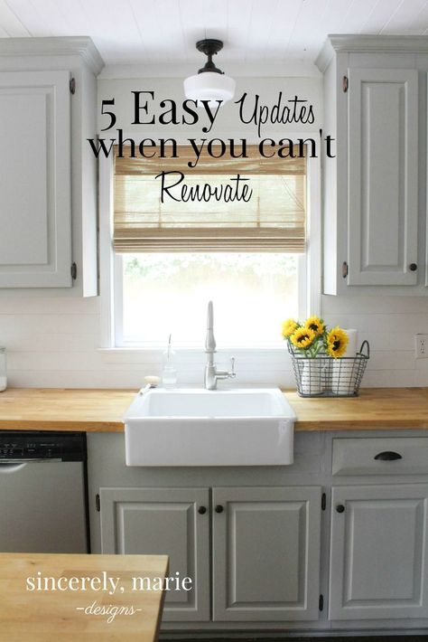 5 Easy Updates When You Can't Afford to Renovate Easy Farmhouse Updates, 1940s Renovation House, Simple House Updates, Inexpensive Home Updates, Ikea Renovation, Simple Home Improvements, Easy Home Renovations, Kitchen Credenza, Easy Home Improvement