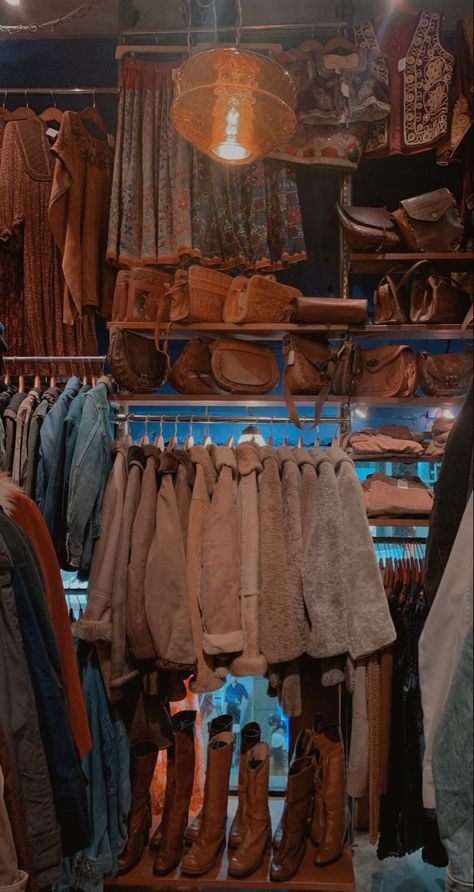 thrifting neutrals leather boots fur jackets mood lighting denim suede vintage sweaters aesthetic neat organized gradient tan sienna Japanese Thrift Store, Sendai Japan, Media Arts, Sendai, Soft Aesthetic, Thrift Shopping, Shop Display, Medium Art, On Set