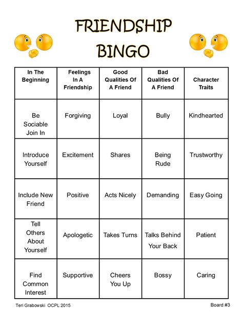 Friendship Bingo Card #3 Friendship Therapy Activities, Friendship Social Skills Activities, Friendship Activities For Teens, Friendship Games For Kids, Friendship Building Activities, Friendship Bingo, Friendship Activities For Kids, Friendship Activities Preschool, Teaching Friendship