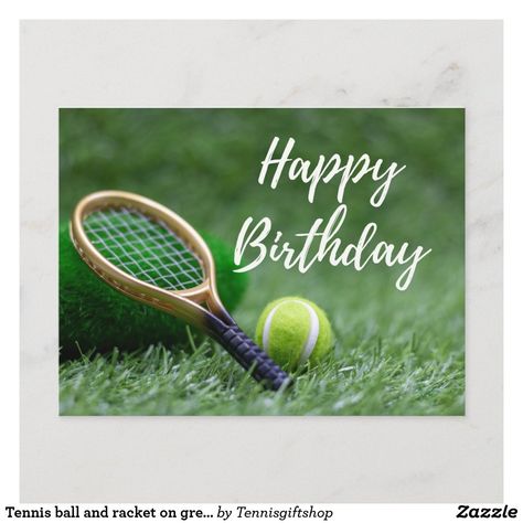 Tennis ball and racket on green Happy Birthday Postcard Happy Birthday Tennis, Tennis Cake, Beer Birthday Party, Tennis Birthday, Tennis Pictures, Birthday Postcard, Tennis Lessons, Tennis Quotes, Happy Birthday Template