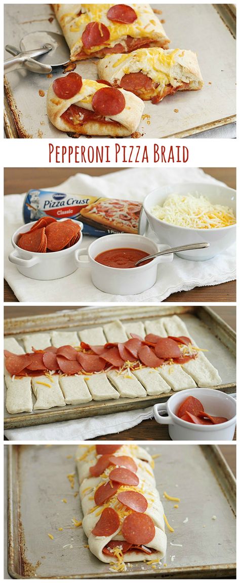 Pepperoni Pizza Calzone, Pizza Braid Recipe, Pizza Braid Pillsbury, Pizza Braid With Pizza Dough, Braided Pizza Bread, Pepperoni Pizza Braid, Pizza Braid, Pizza Roll Recipe, Pizza Roll