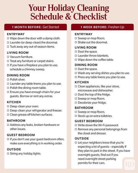 Reader's Digest on Instagram: "Thanksgiving will be here before you know it! 🦃 Save this list and tackle your holiday cleaning one day at a time. #cleaning #cleaningtips #holidaycleaning #cleaningschedule #cleaningchecklist #thanksgiving #thanksgivingchecklist #kitchen #bathroom #diningroom #livingroom" Thanksgiving Cleaning Schedule, Thanksgiving Cleaning Checklist, Holiday Cleaning Schedule, Christmas Cleaning Checklist, Holiday Cleaning Checklist, Thanksgiving Checklist, House Manager, Mother Culture, Organized Spaces