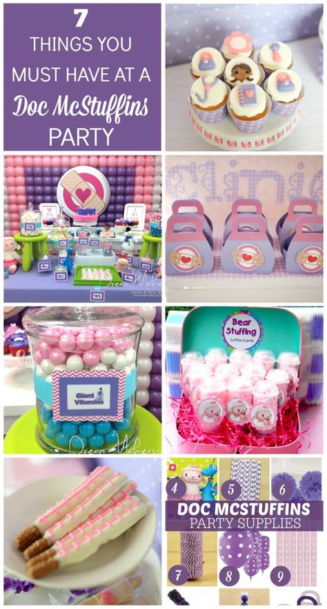 7 Must-Haves for your Doc McStuffins Party, featuring dessert tabke idea and party supplies!i | CatchMyParty.com 4de Verjaardag, Doc Mcstuffin, Doc Mcstuffins Birthday Party, Doc Mcstuffins Party, Doc Mcstuffins Birthday, Kid Parties, Doc Mcstuffins, Girl Birthday Party, 4th Birthday Parties