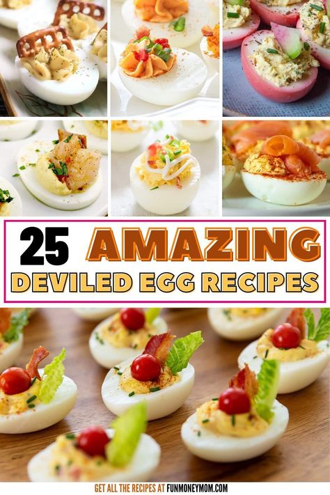 These easy Deviled Egg Recipes are the ultimate crowd-pleasers! Whether you like avocado deviled eggs, deviled eggs with shrimp or even Christmas deviled eggs, there's a recipe for everyone! They're the perfect appetizer whether you’re hosting a holiday brunch or just craving a tasty snack. Toppings For Deviled Eggs, Deviled Egg Ideas For Thanksgiving, Deviled Egg Designs, Thanks Giving Deviled Eggs, Stuffed Eggs Appetizers, Deviled Egg Blt, Crispy Deviled Eggs, Seafood Boil Inspired Deviled Eggs, Recipes For Deviled Eggs