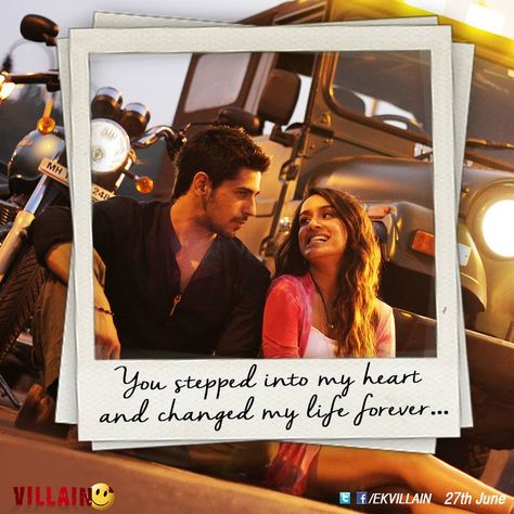 You stepped into my heart and changed my life forever... #EkVillain Status Captions, Life Partner Quote, Hubby Quotes, Villain Quotes, Famous Dialogues, Life Slogans, Hamilton Wallpaper, Siddharth Malhotra, Dear Dairy