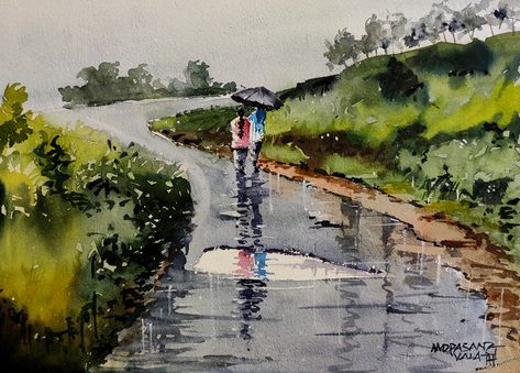 Monsoon days in Munnar, Kerala. Water colour painting Monsoon Painting, Munnar Kerala, Color Oil Painting, Marker Rendering, Pictures For Painting, Floral Henna, Floral Henna Designs, Watercolor Art Landscape, Drawing Competition