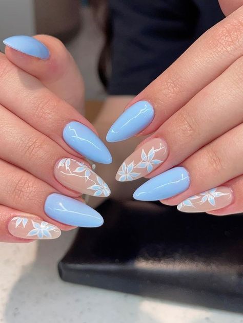 Summer Nails Almond, Baby Blue Nails, Blue Nail Designs, Dipped Nails, Cute Nail Designs, Nail Designs Summer, Nail Kit, Blue Nails, Almond Nails