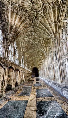 Corridor, Gloucester Cathedral Gothic Architecture Interior, Architecture Cool, Architecture Antique, Gloucester Cathedral, Gothic Cathedrals, Cathedral Architecture, Cathedral Church, Church Architecture, Gothic Architecture