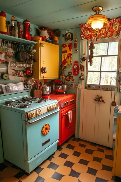 "Bring the beauty of the past into your kitchen with Vintage-Inspired Decor! 🍳🕰️ Perfect for creating a space that feels rich with history and style. 🌟✨ #VintageKitchensInspiration #HomeStyling #RetroCharm" 80s Kitchen, Vintage Inspired Kitchen, Retro House, Campaign Design, Vintage Interior Design, Beach Room, Vintage Inspired Decor, Rv Interior, Cottage Interiors