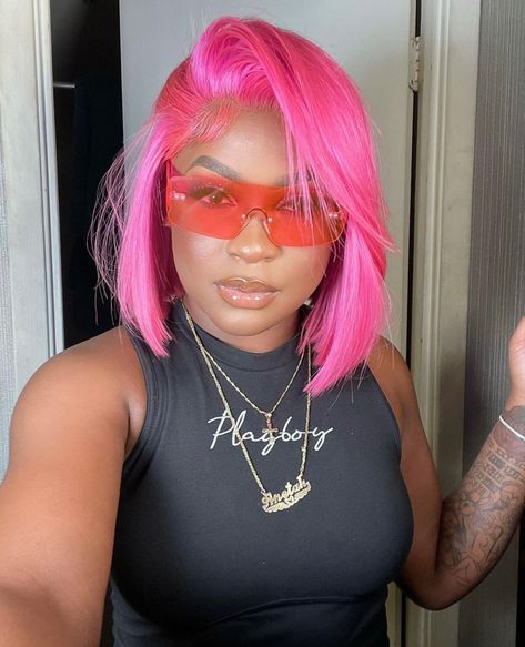 Pink Bob Black Women, Bob Black Women, Bob Lace Wig, 26 Birthday, Monica Brown, Pink Bob, Wigs Bob, Bob Black, Pink Wig