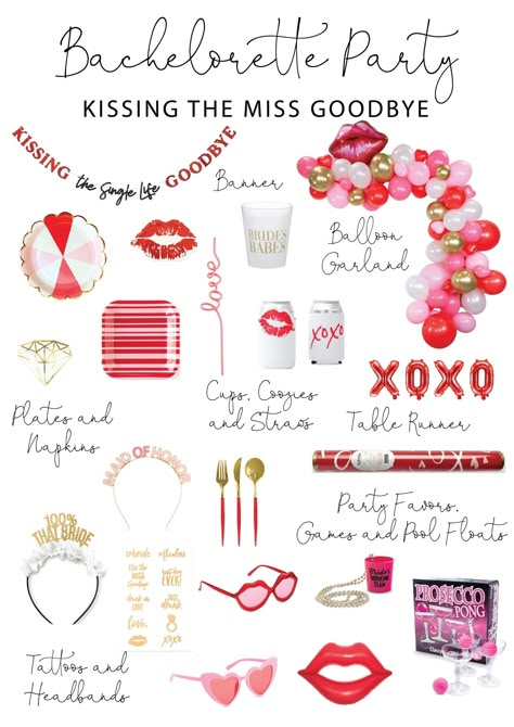 Kiss The Miss Goodbye Bachelorette Theme, Valentines Themed Bachelorette, Valentine’s Day Bachelorette Party, Kiss The Miss Goodbye Bachelorette Decor, Lingerie Shower Themes, Hens Themes, Kiss The Miss Goodbye Bachelorette, Wedding Manifestation, Bach Themes