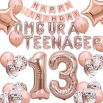 13th Birthday Decorations, Birthday Foil Balloons, Happy Birthday Balloon Banner, 13 Birthday, Rose Gold Ribbon, Happy 13th Birthday, Rose Gold Confetti, Birthday Star, 13th Birthday Parties