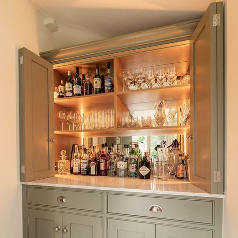 Large Drinks Cabinet, Built In Drinks Cabinet Kitchen, Home Bar Cupboard, Tall Drinks Cabinet Ideas, Drinks Cabinet Styling, Cocktail Cabinet Ideas, Built In Drinks Cabinet Living Rooms, Drinks Cupboard Ideas, Kitchen Bar Cupboard