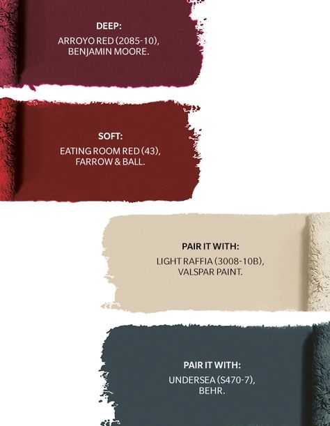 Light Raffia Paint Color, Red Paint Room Ideas, Benjamin Moore Brick Red, Valspar Red Paint Colors, Red Paint Swatches, Red Paint Colors For Living Room, Arroyo Red Benjamin Moore, Red Paint Palette, Deep Red Wall Paint