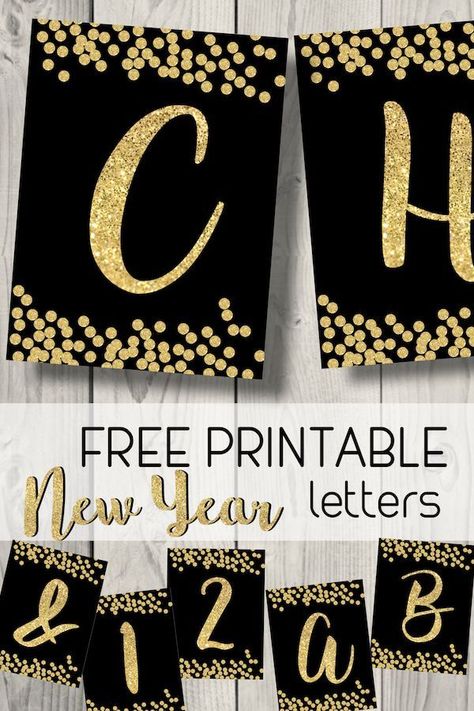 Free Printable Happy New Year Banner Letters. New Year Decor. Cheers. 2019, 2020 2021 Black and gold banner letter decoration. #papertraildesign #newyearparty #budgetnewyear #freeprintables #printablebanner #cheers #cheapnewyeardecor #blackandgold #goldandblack Happy Birthday Banner Printable Free, Happy New Year Printable, Letters Paper, Happy New Year Letter, Free Printable Banner Letters, Happy Birthday Banner Printable, Printable Banner Letters, Free Printable Banner, Happy New Year Banner