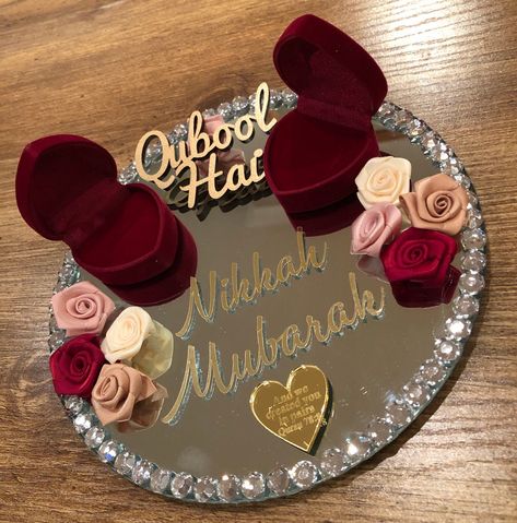 Nikkah Mirror, Pakistani Decor, Doodh Pilai, Nikkah Ring, Wedding Ring Plate, Nikkah Gifts, Pakistani Wedding Decor, Nikah Decor, Wedding Platters