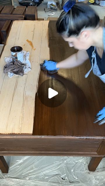 Liz Lovery | Interior Design & DIY on Instagram: "✨Home Office Renovation PT. 7: REFINISHING THE DESK!✨

It’s time to refinish the desk! I got it second-hand for only $100 which brings our total spent to $1,345! Still under our $1,500 budget! Here’s what I did to refinish it:

1. Sand existing finish with 60grit sandpaper using an orbital sander.
2. Repeat the process with 220grit to create a smooth finish
3. OPTIONAL: Treat for bugs. I noticed a lot of small holes throughout the desk and worried about wood beetles so I treated it just in case. Treatment will depend on the bugs:
4. Stain! I used dark walnut, which I love and have used all throughout my house.
TIP: Don’t stain over wet or damp wood or you’ll be left with splotches! 

Finishing the top coat and hardware in the next part! It’ Light Wood Desk, Home Office Renovation, Dark Wood Desk, Orbital Sander, Office Renovation, Diy Home Repair, Interior Design Diy, Wood Desk, Desk Light