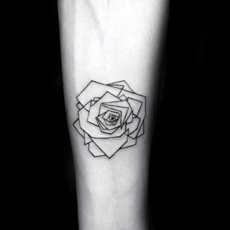 Small Geometric Roses Male Inner Forearm Tattoo Design Ideas Geometric Rose Tattoo, Geometric Flower Tattoo, Letters Tattoo, Henne Tattoo, Rose Tattoo Meaning, Tatuagem Masculina Pequena, Inner Forearm Tattoo, Rose Tattoos For Men, Tattoo Shoulder